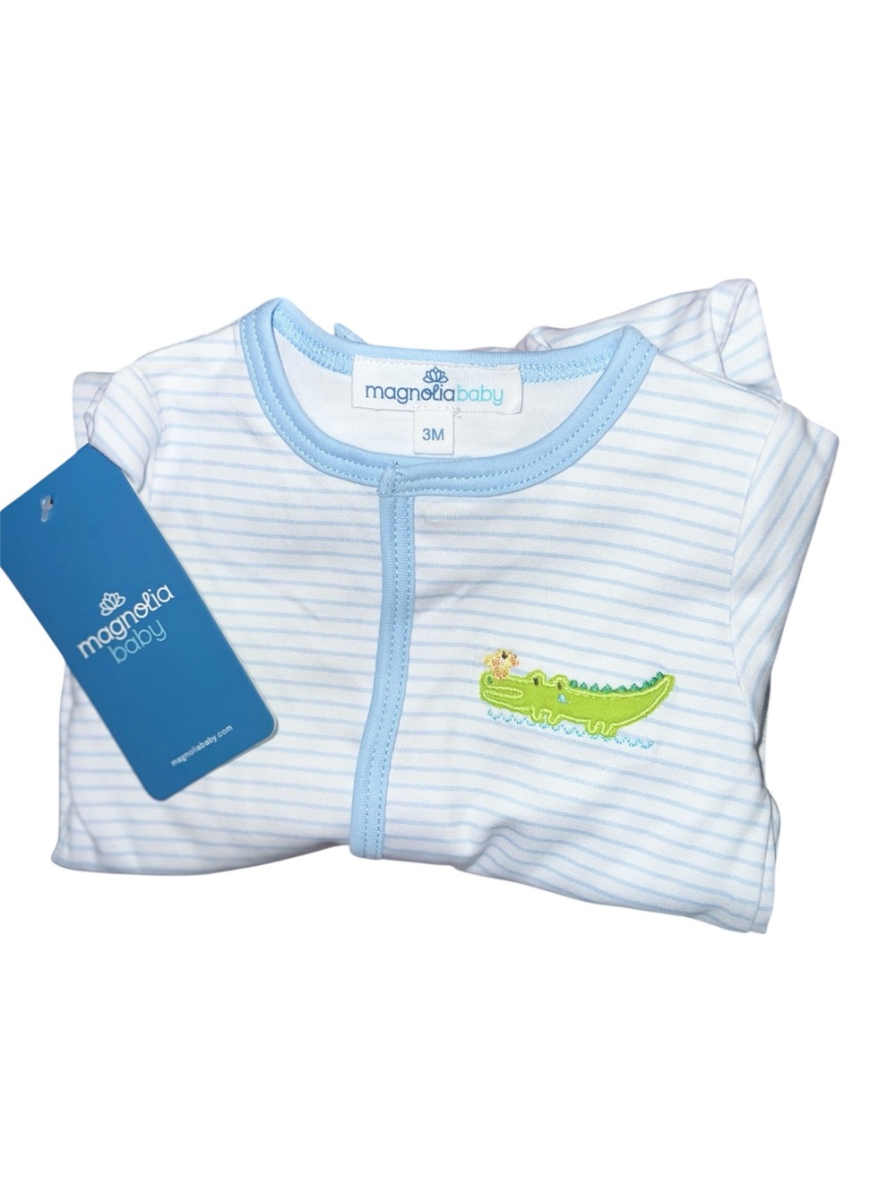 Magnolia baby Blue & White Striped Crocodile Footed One-Piece NWT size 3M